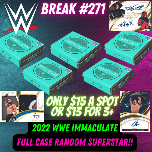 Break 271 - 2022 WWE Immaculate FULL CASE - Random Superstar - $15 a spot