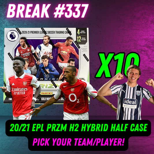 Break 337 - 20/21 EPL Prizm H2 Hybrid HALF CASE - 10 Boxes - Pick Your Team